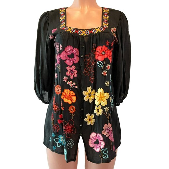 Johnny Was Ennoki Blouse Black Small - Picture 2 of 6